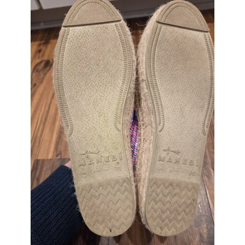 Manebí Platform Espadrilles Pink Blue Woven Raffia Slip On EU 39 US 8.5